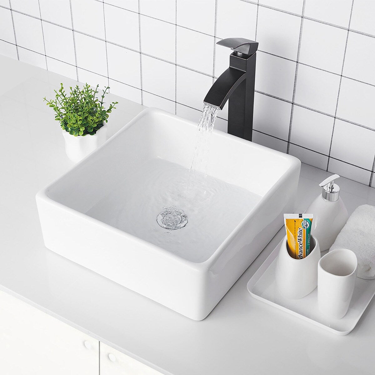 White Ceramic Handmade Square Vessel Bathroom Sink