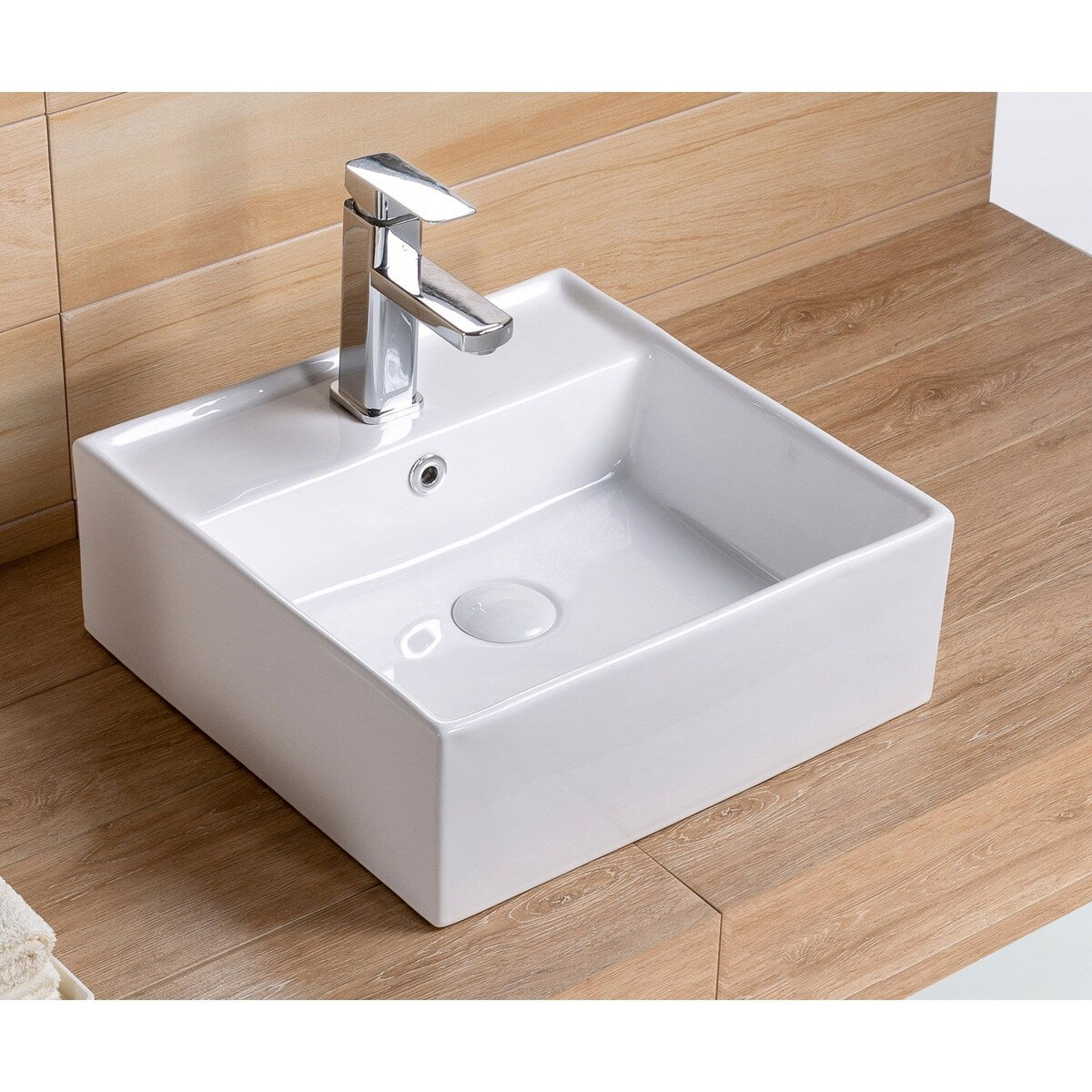 White Ceramic Square Vessel Bathroom Sink