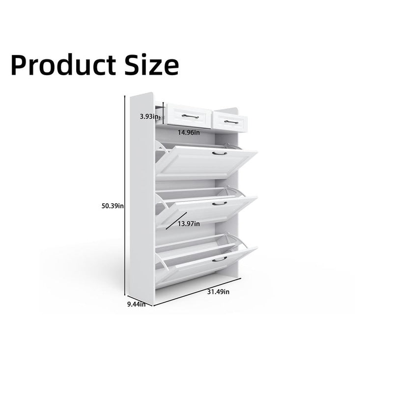 White Drawer Shoe Cabinet, Freestanding Shoe Rack Storage Box with Flip Door, Modern Flip Bucket Shoe Cabinet