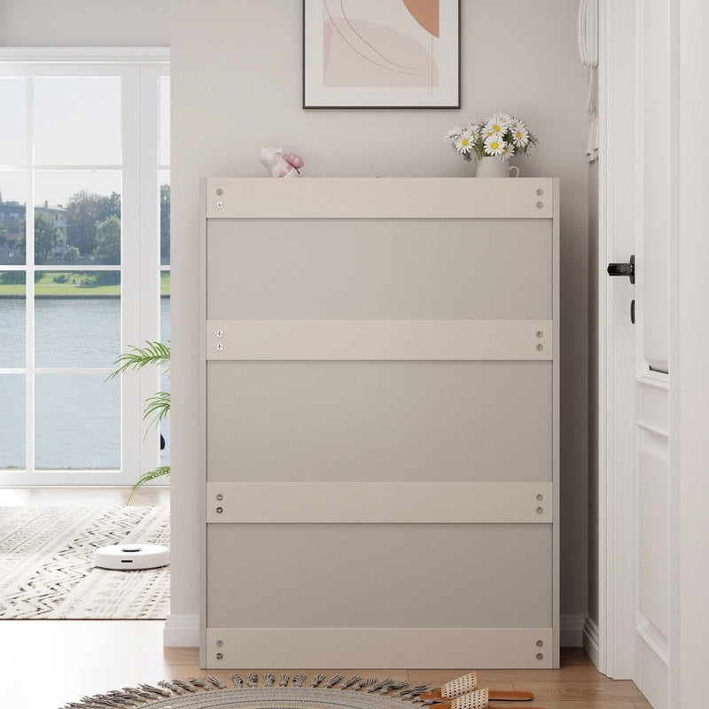 White Drawer Shoe Cabinet, Freestanding Shoe Rack Storage Box with Flip Door, Modern Flip Bucket Shoe Cabinet