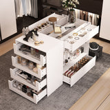 White Dresser Island Modern Bedroom Storage w/Tempered Glass Detailing