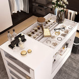 White Dresser Island Modern Bedroom Storage w/Tempered Glass Detailing