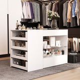 White Dresser Island Modern Bedroom Storage w/Tempered Glass Detailing