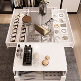 White Dresser Island Modern Bedroom Storage w/Tempered Glass Detailing