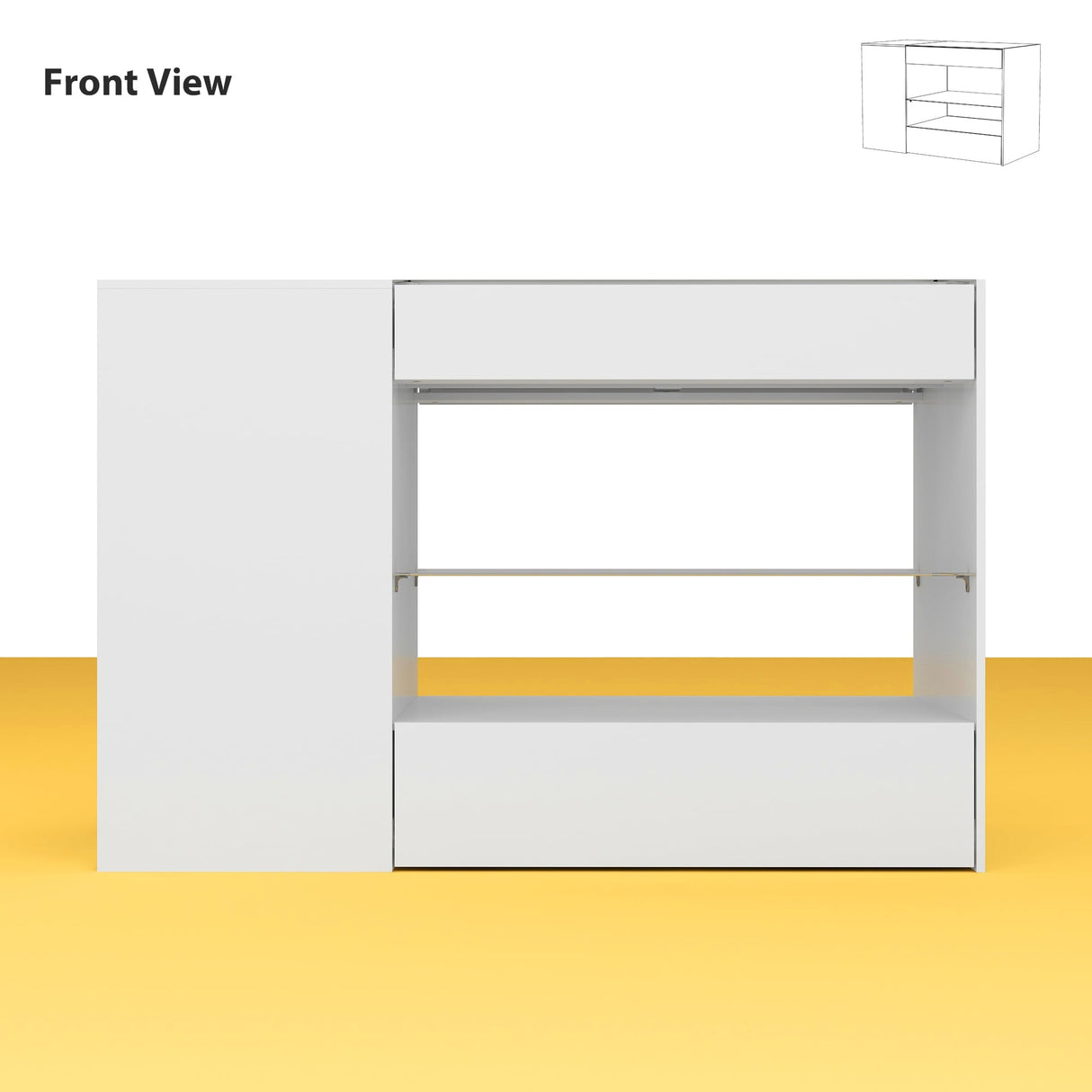 White Dresser Island Modern Bedroom Storage w/Tempered Glass Detailing