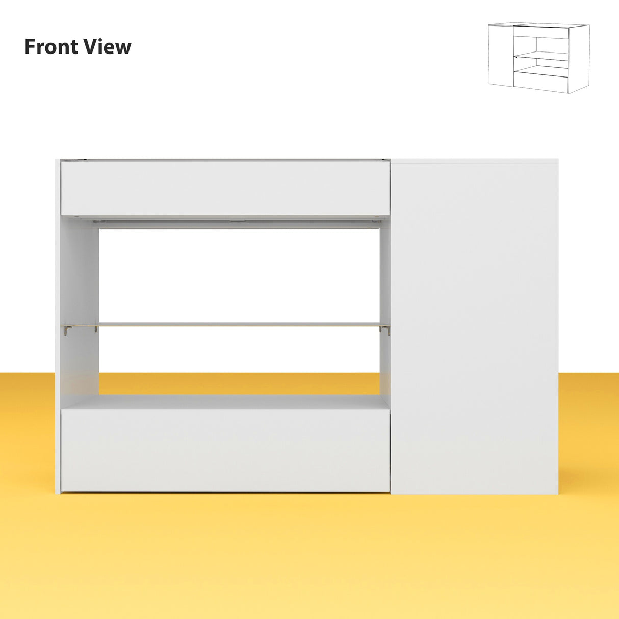 White Dresser Island Modern Bedroom Storage w/Tempered Glass Detailing