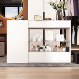 White Dresser Island Modern Bedroom Storage w/Tempered Glass Detailing