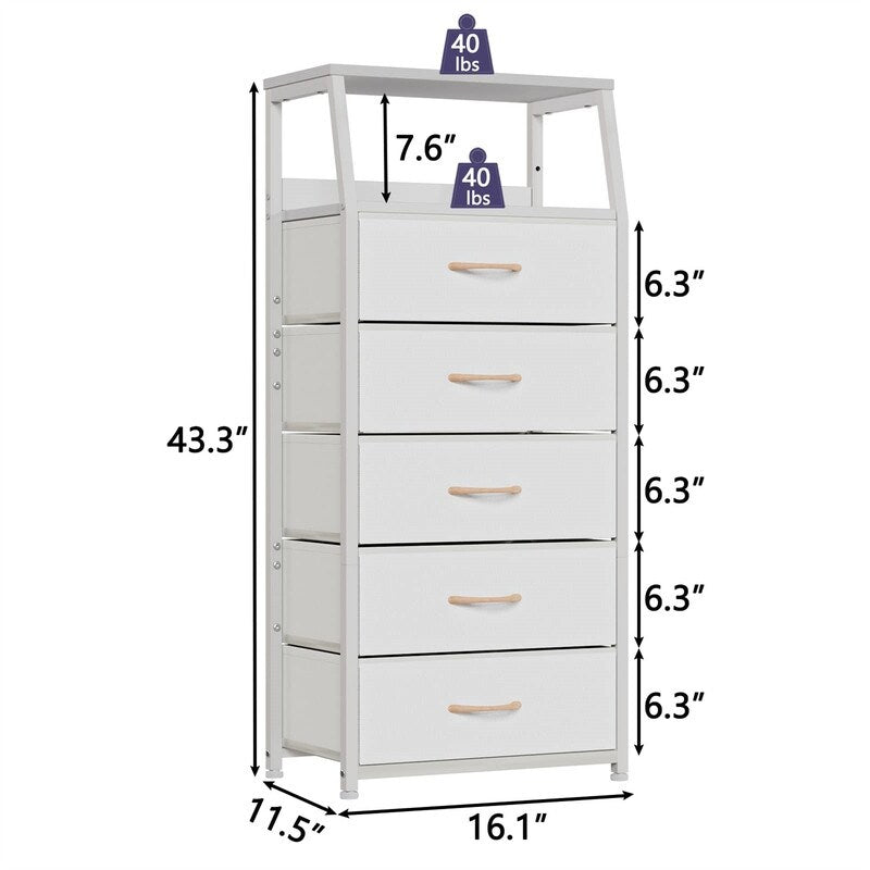White Dresser with 5 Drawers