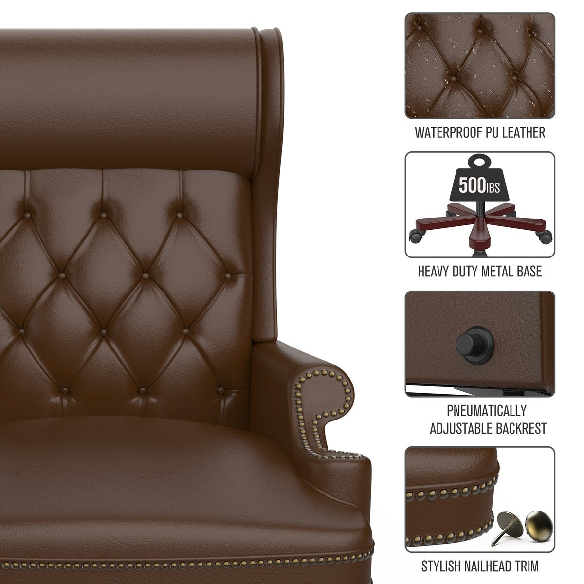 White Executive Chair with Footstool, High-back Reclining, Comfortable Desk Chair