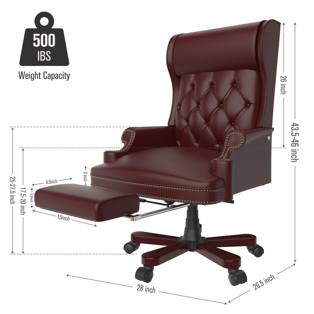 White Executive Chair with Footstool, High-back Reclining, Comfortable Desk Chair