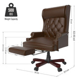White Executive Chair with Footstool, High-back Reclining, Comfortable Desk Chair