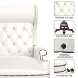 White Executive Chair with Footstool, High-back Reclining, Comfortable Desk Chair