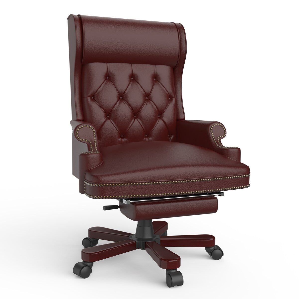 White Executive Chair with Footstool, High-back Reclining, Comfortable Desk Chair