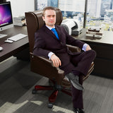 White Executive Chair with Footstool, High-back Reclining, Comfortable Desk Chair