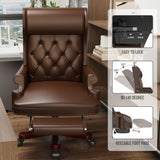 White Executive Chair with Footstool, High-back Reclining, Comfortable Desk Chair