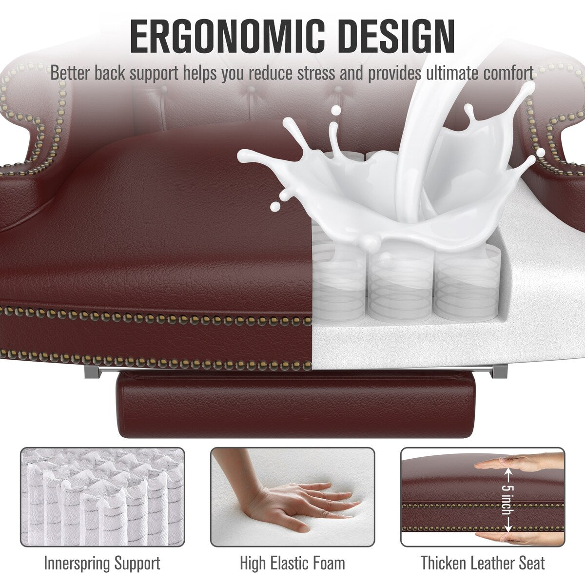 White Executive Chair with Footstool, High-back Reclining, Comfortable Desk Chair