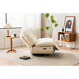 White Fabric 270° Swivel Power Recliner Glider with Bluetooth Music, USB Charger, and Storage