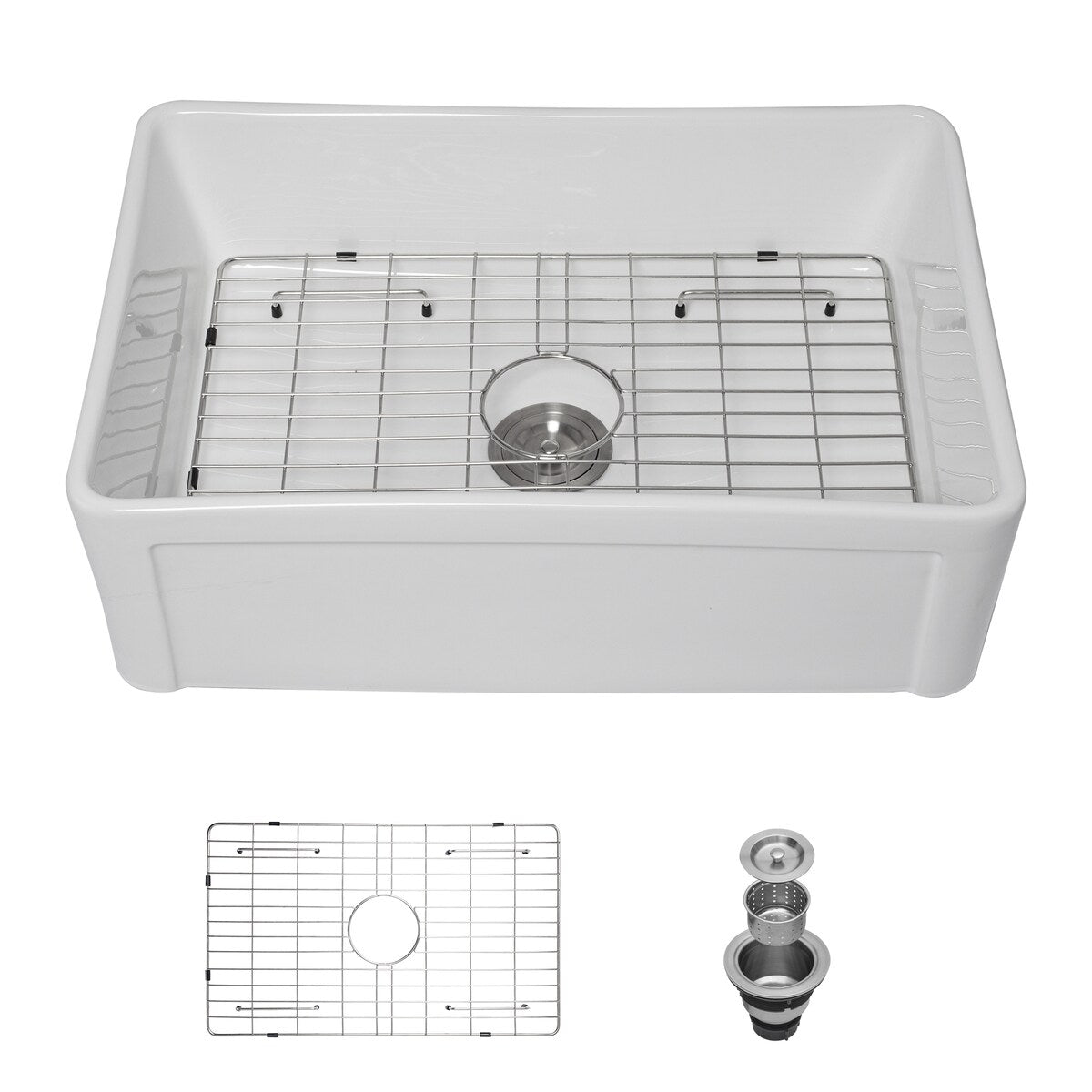 White Farmhouse Sink - 30 inch Kitchen Sink Apron-front White Ceramic Reversible Single Bowl Kitchen Farm Sinks - 30*20*10