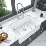 White Farmhouse Sink - 30 inch Kitchen Sink Apron-front White Ceramic Reversible Single Bowl Kitchen Farm Sinks - 30*20*10