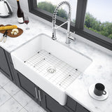 White Farmhouse Sink - 30 inch Kitchen Sink Apron-front White Ceramic Reversible Single Bowl Kitchen Farm Sinks - 30*20*10