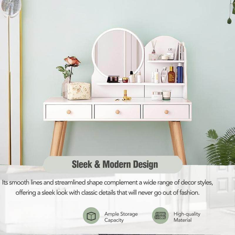 White Fashion Vanity Desk with Mirror and Lights for Makeup Vanity Mirror with Lights