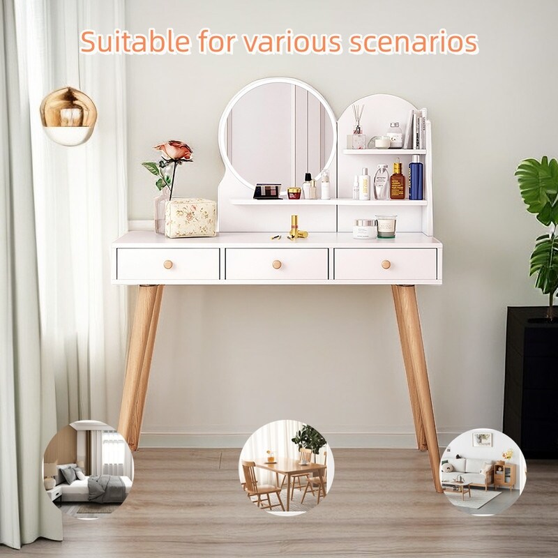 White Fashion Vanity Desk with Mirror and Lights for Makeup Vanity Mirror with Lights