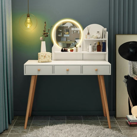 White Fashion Vanity Desk with Mirror and Lights for Makeup Vanity Mirror with Lights