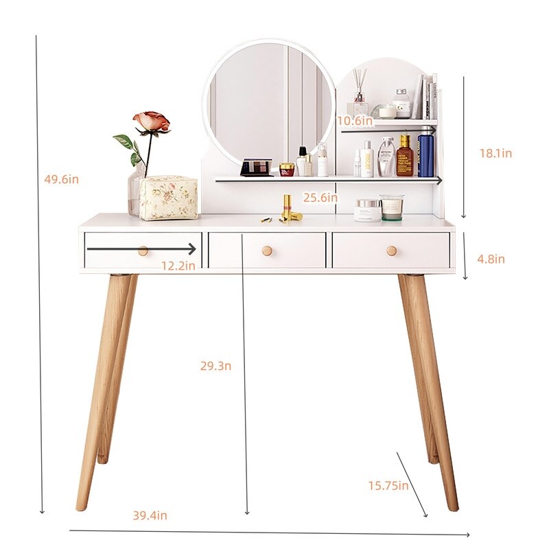 White Fashion Vanity Desk with Mirror and Lights for Makeup Vanity Mirror with Lights