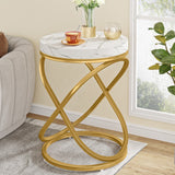 Wood/ Metal Round End Side Table Nightastand for Living Room Bedroom