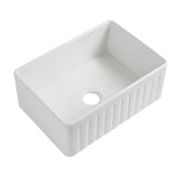 White Fireclay Farmhouse Apron Kitchen Sink with Grid and Strainer