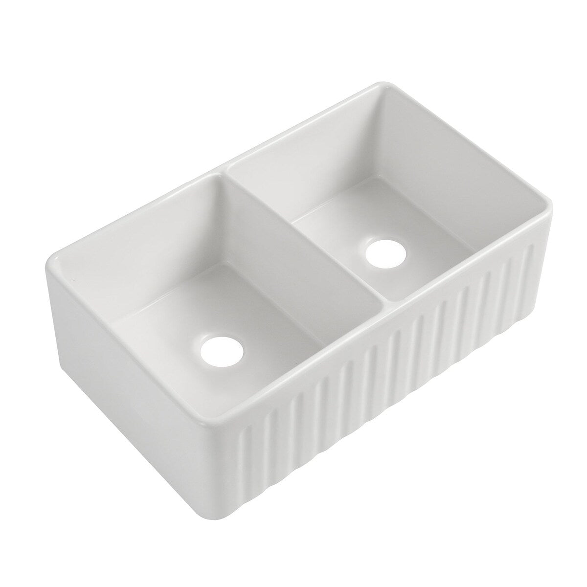 White Fireclay Farmhouse Apron Kitchen Sink with Grid and Strainer