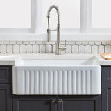 White Fireclay Farmhouse Apron Kitchen Sink with Grid and Strainer