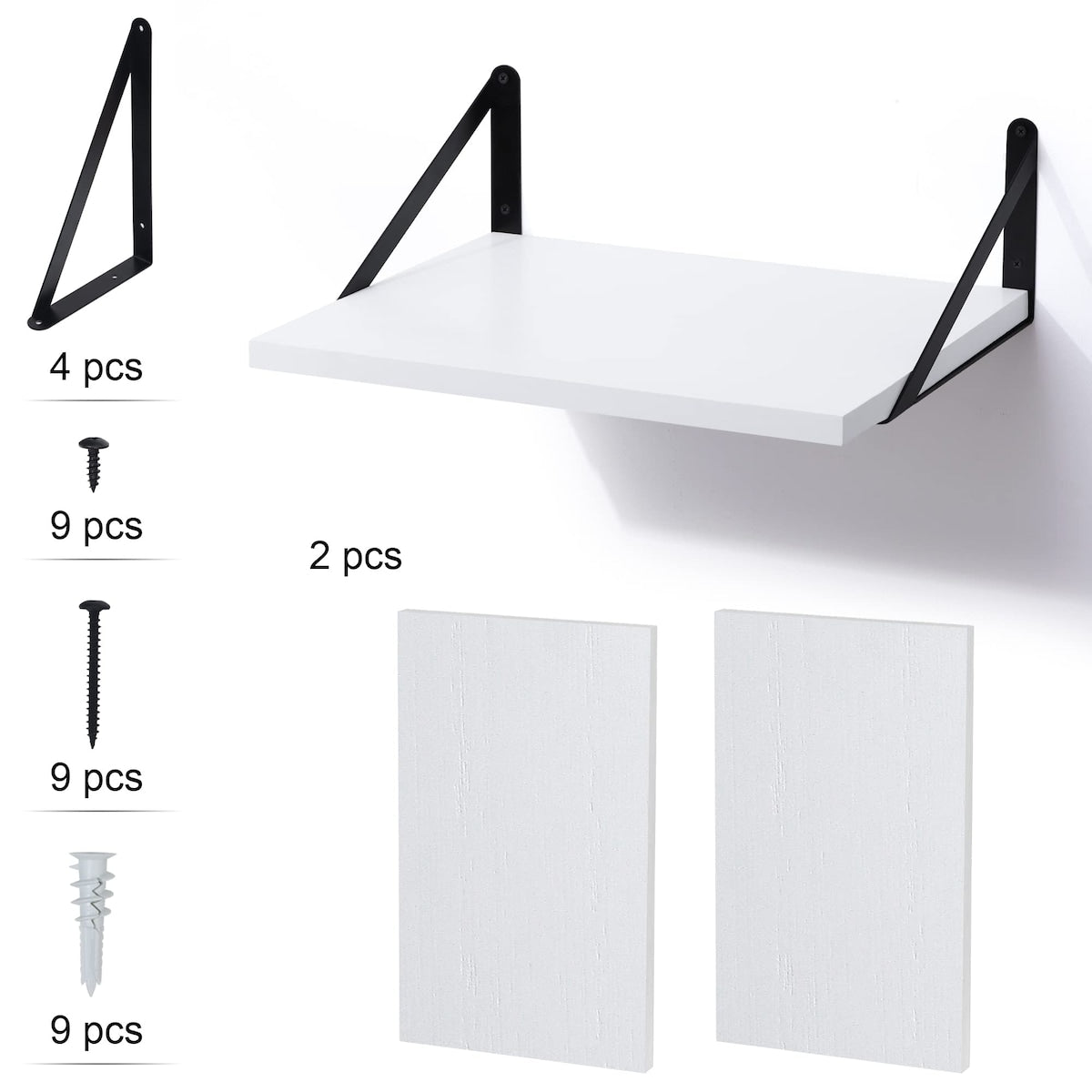 White Floating Shelves, 12 Inch Deep Wall Mounted Shelves Set of 2, Modern Style Solid Wood Shelves for Wall Decor Storage