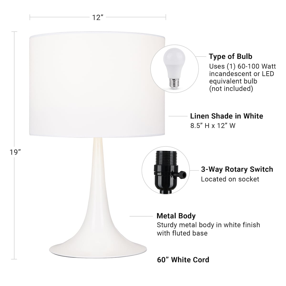 White Fluted Table Lamp