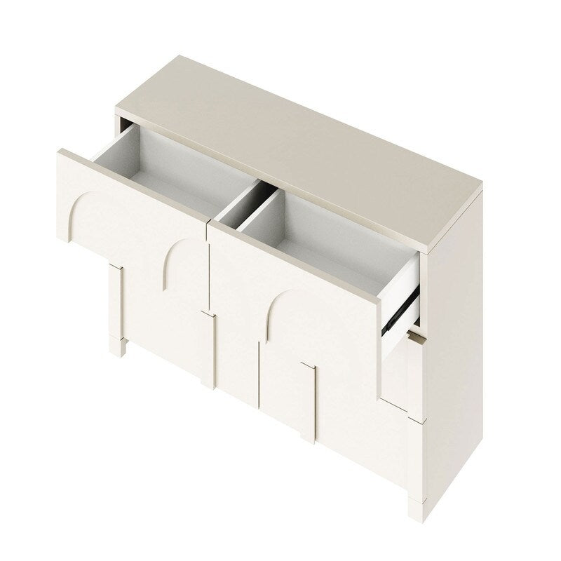 White French Style 6 Drawer Double Dresser, Rubber Wood Accent Storage Cabinet with Arch Door, Closet Chest of Drawers