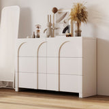 White French Style 6 Drawer Double Dresser, Rubber Wood Accent Storage Cabinet with Arch Door, Closet Chest of Drawers