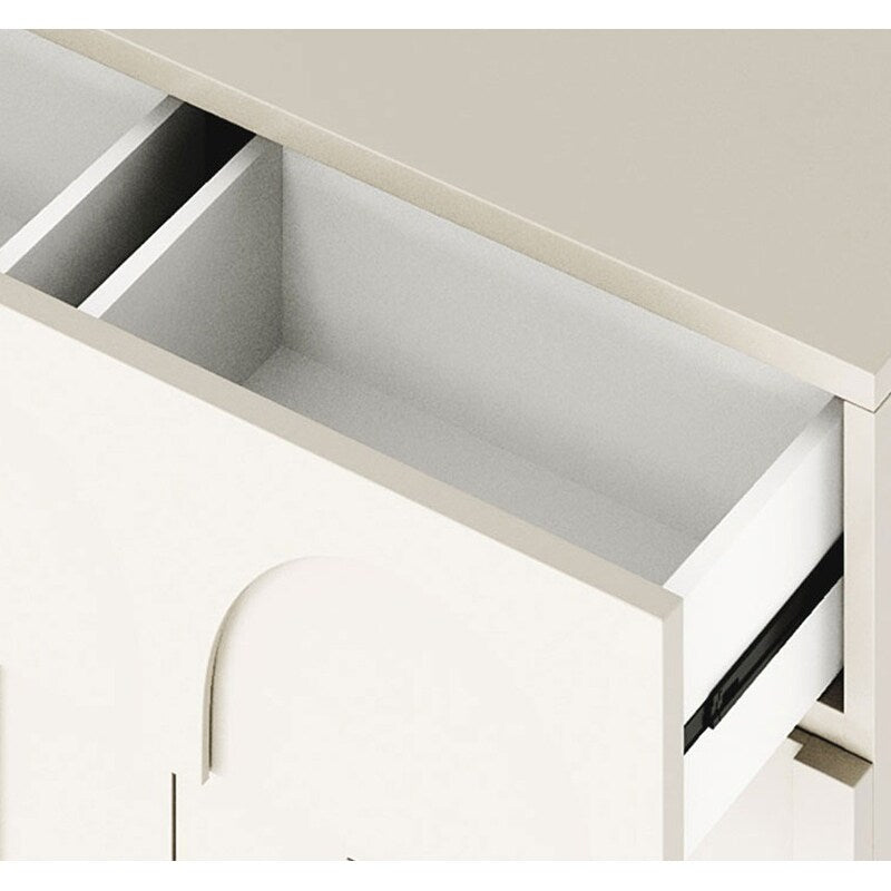 White French Style 6 Drawer Double Dresser, Rubber Wood Accent Storage Cabinet with Arch Door, Closet Chest of Drawers