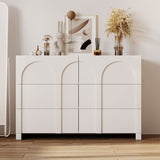 White French Style 6 Drawer Double Dresser, Rubber Wood Accent Storage Cabinet with Arch Door, Closet Chest of Drawers