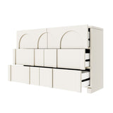 White French Style 6 Drawer Double Dresser, Rubber Wood Accent Storage Cabinet with Arch Door, Closet Chest of Drawers