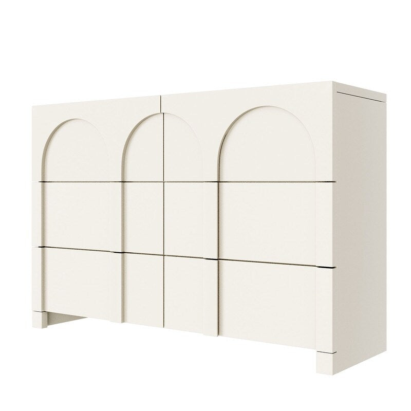 White French Style 6 Drawer Double Dresser, Rubber Wood Accent Storage Cabinet with Arch Door, Closet Chest of Drawers