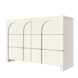 White French Style 6 Drawer Double Dresser, Rubber Wood Accent Storage Cabinet with Arch Door, Closet Chest of Drawers