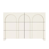 White French Style 6 Drawer Double Dresser, Rubber Wood Accent Storage Cabinet with Arch Door, Closet Chest of Drawers