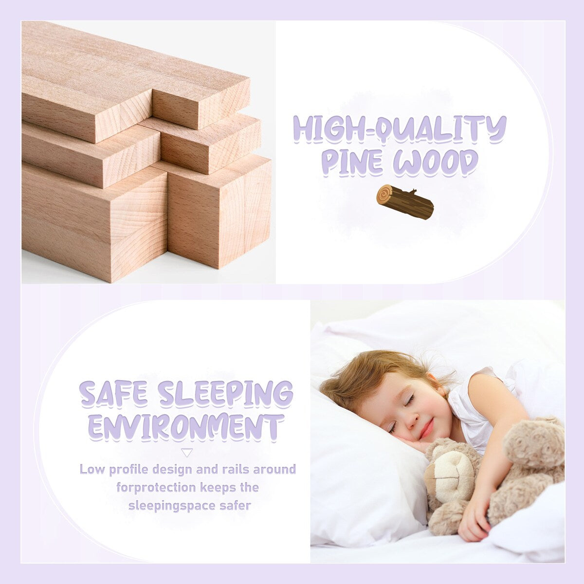 White Full Floor Bed with Safety Guardrails and Door for Kids