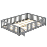 White Full Floor Bed with Safety Guardrails and Door for Kids