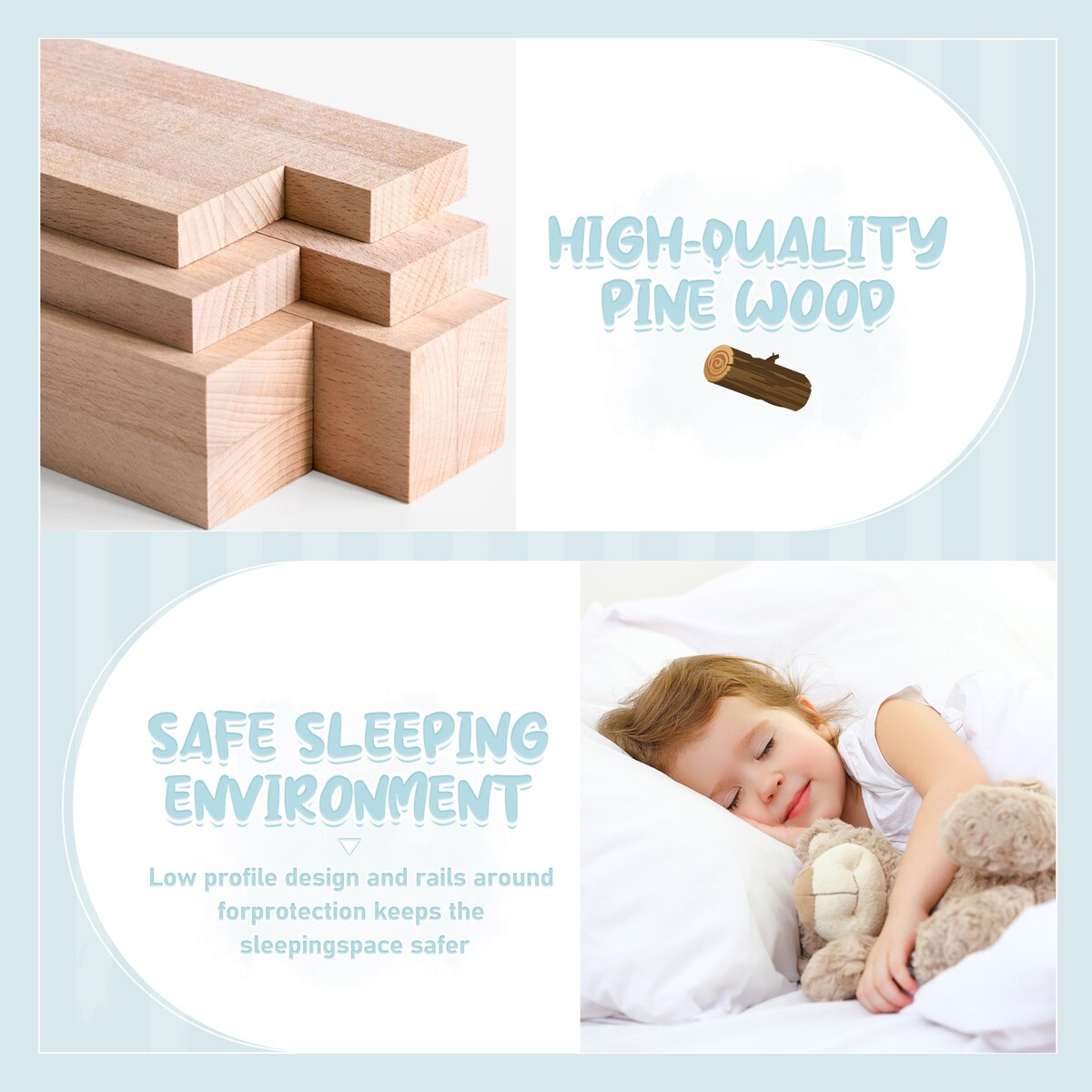 White Full Floor Bed with Safety Guardrails and Door for Kids