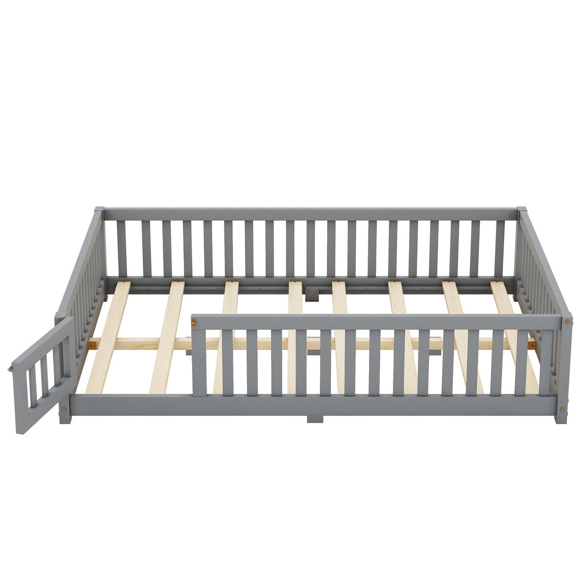 White Full Floor Bed with Safety Guardrails and Door for Kids