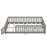 White Full Floor Bed with Safety Guardrails and Door for Kids