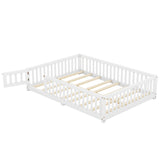White Full Floor Bed with Safety Guardrails and Door for Kids