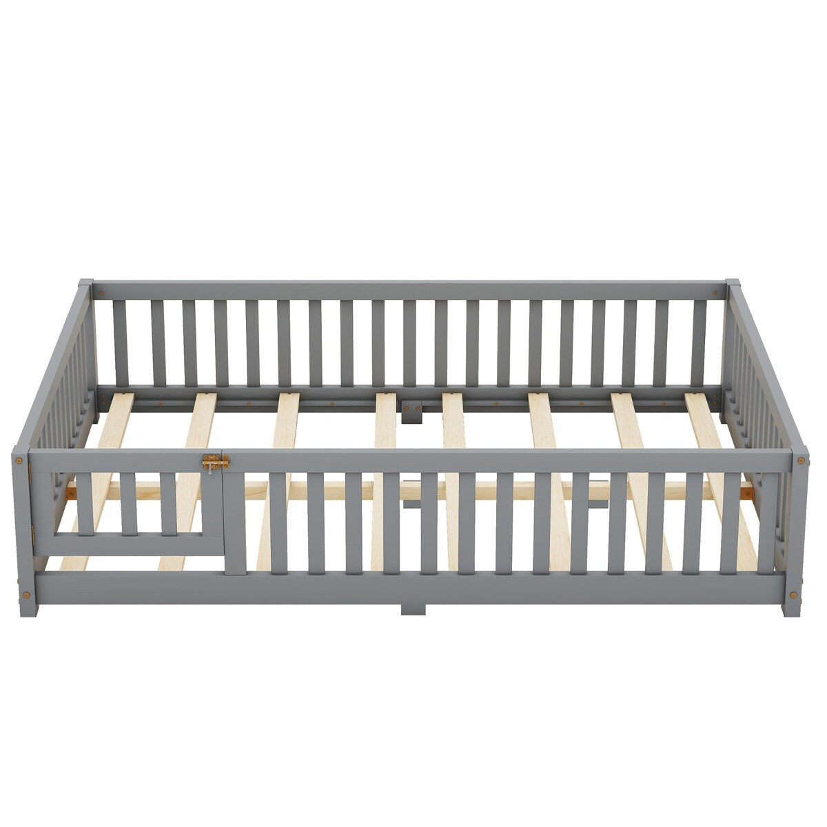 White Full Floor Bed with Safety Guardrails and Door for Kids