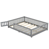 White Full Floor Bed with Safety Guardrails and Door for Kids